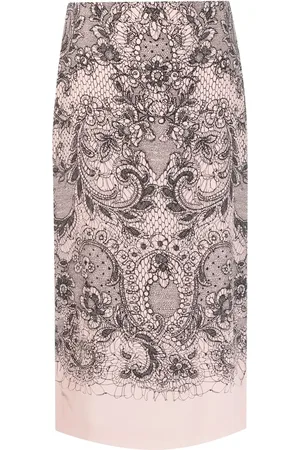 VALENTINO GARAVANI 2000s lace print silk skirt