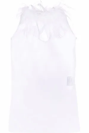 Styland Feather trim sheer sleeveless top
