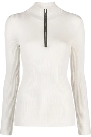Brunello Cucinelli Ribbed-knit half-zip top