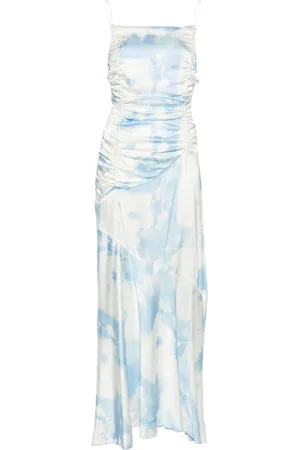 Ganni Cloud-print satin maxi dress