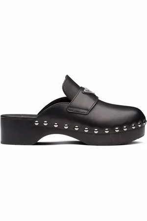 Prada Triangle logo studded clogs