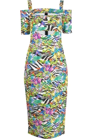 Roberto Cavalli Mix-print off-shoulder dress
