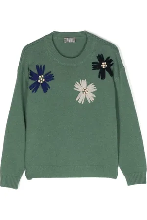 Il gufo Floral-embroidered wool jumper