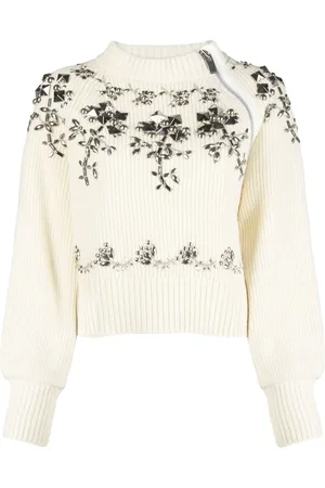 SACAI Floral-stud wool jumper