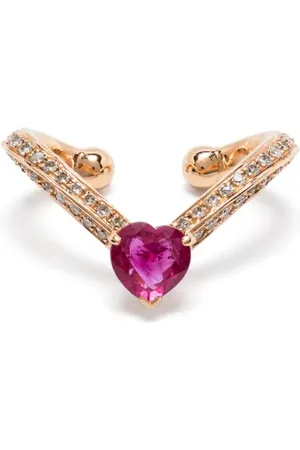 Shay 18K yellow gold Chevron ruby and diamond ear cuff