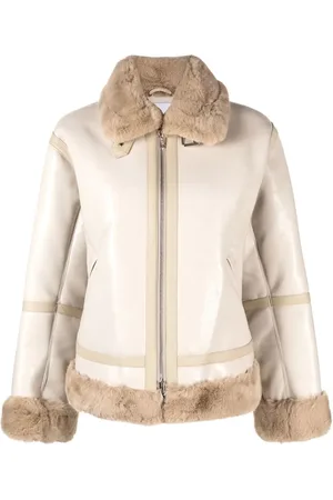 Stand Studio Shearling-trim zip-fastening coat