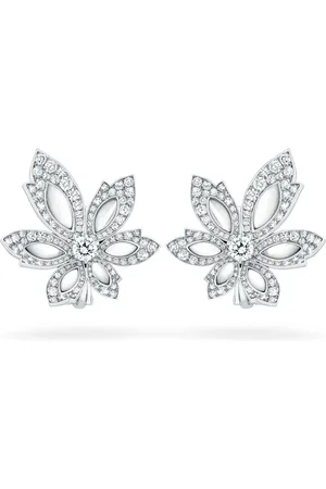 David Morris 18kt white gold diamond Single Flower Palm earrings