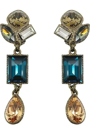 JENNIFER GIBSON JEWELLERY Vintage Philippe Ferrandis Citrine & Sapphire Glass Earrings 1990s