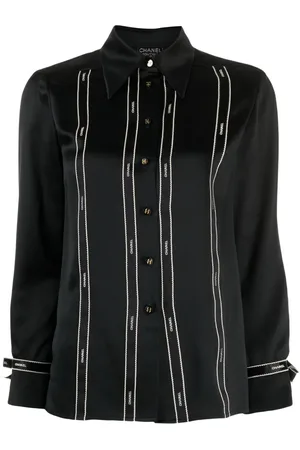 CHANEL 1994 logo-tape silk blouse
