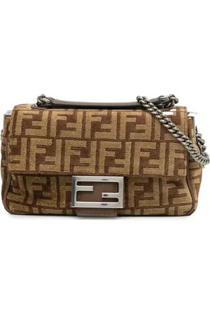 Fendi 2010-2024 Zucca Wool Chain Midi baguette shoulder bag