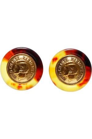 CHANEL 1997 tortoiseshell-effect coin clip-on earrings
