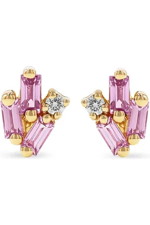 Suzanne Kalan 18kt yellow pink sapphire and diamond stud earrings