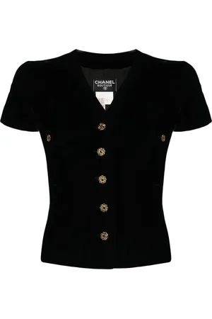 CHANEL 1996 gripoix-buttons velour shirt