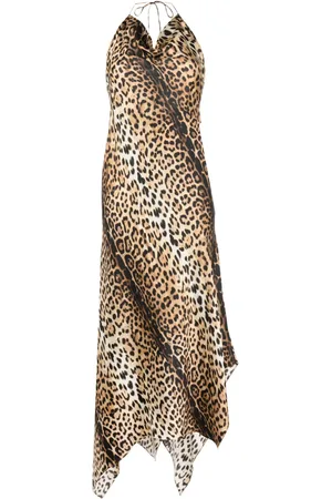 Roberto Cavalli Asymmetric-hem cowl-neck silk dress
