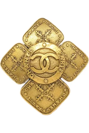 CHANEL 1980-1990s plated Flower CC brooch