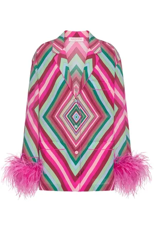 VALENTINO GARAVANI Geometric-print feather-trim shirt