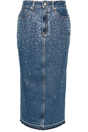 Alessandra Rich Rhinestoned midi pencil skirt