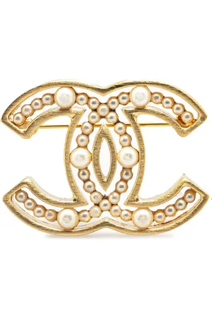 CHANEL 2002 Plated Faux Pearl CC Brooch costume brooch