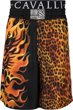 Roberto Cavalli Logo-waistband animalier-patch shorts
