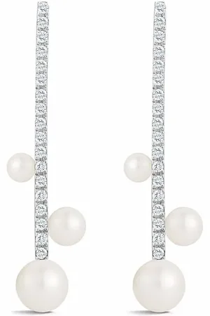 Mateo 14kt yellow diamond bar trio pearl earrings