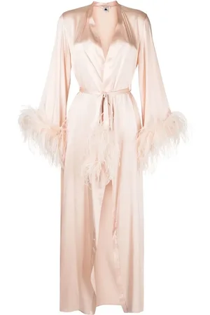 Gilda & Pearl Camille feather-trim silk robe