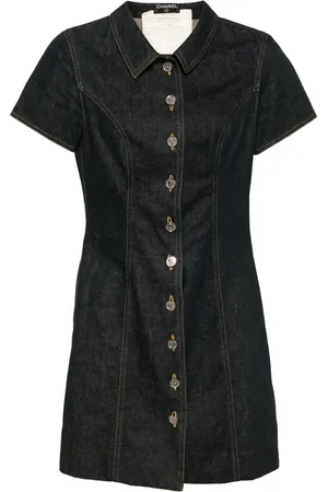 CHANEL 1990-2000s CC-buttons denim shirtdress