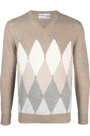 BALLANTYNE Argyle-knit V-neck cashmere jumper