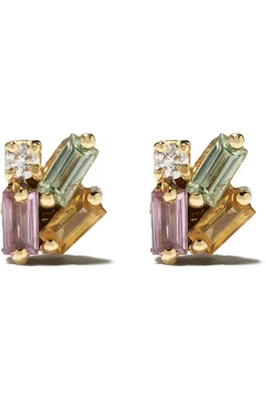 Suzanne Kalan 18kt yellow pastel sapphire and diamond studs