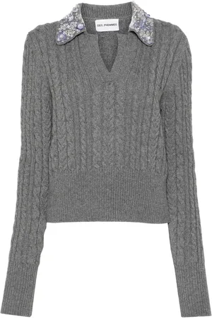 Des Phemmes Floral appliqué cable knit top
