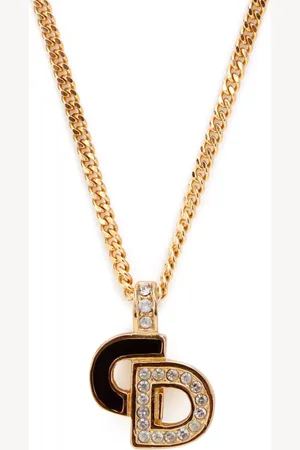 Dior Rhinestone-embellished enamel detail CD pendant necklace