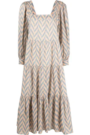 ULLA JOHNSON Georgina chevron-print tiered dress