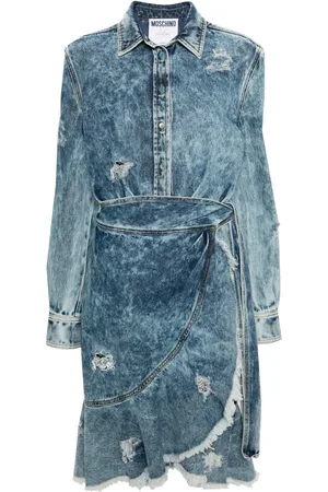 Moschino Wraparound distressed-denim dress