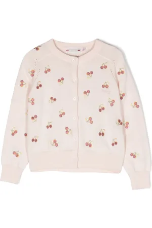 BONPOINT Cherry-embroidered cotton cardigan