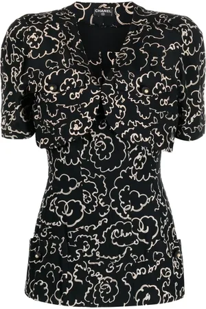 CHANEL 1993 camélia print short-sleeved blouse