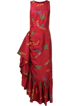 Isolda Ariel motif-print ruffled silk dress
