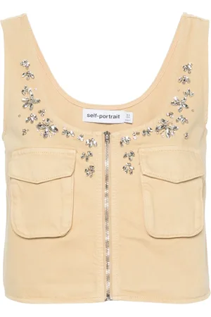Self-Portrait Crystal-embellished twill vest
