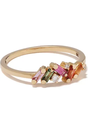 Suzanne Kalan 18kt yellow gold diamond sapphire Rainbow ring