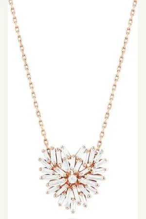 Suzanne Kalan 18kt rose gold heart-charm diamond necklace