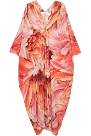 Roberto Cavalli Plumage-print V-neck dress