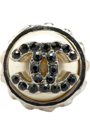 CHANEL 2002 Silver Faux Pearl CC Rhinestone Brooch costume brooch