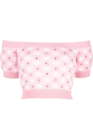 Alessandra Rich Vichy-print knitted top