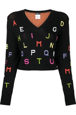 CHANEL 2001 lettering embroidery V-neck jumper