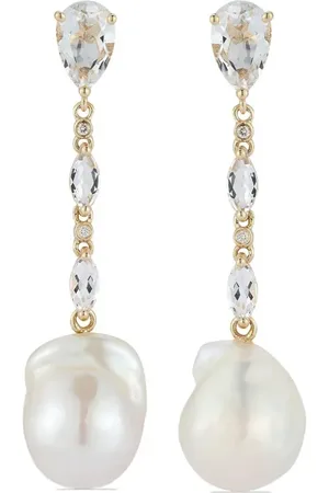 Mateo 14kt yellow-gold diamond and pearl drop earrings