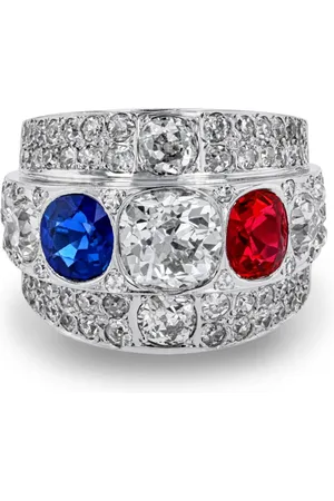 Pragnell 1930 18kt white gold sapphire, diamond and ruby cocktail ring