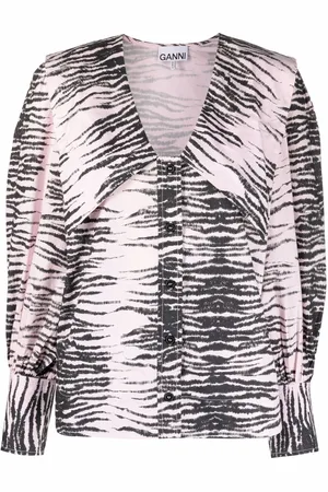 Ganni Stripe print V-neck shirt