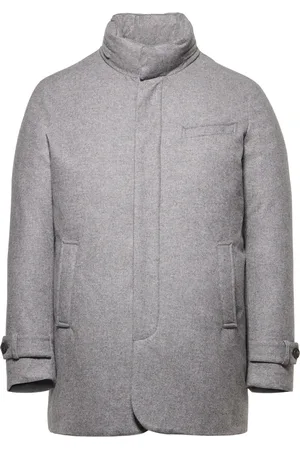 Norwegian Wool Down-lined herringbone cashmere coat