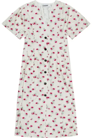 Ganni Floral-print organza midi dress