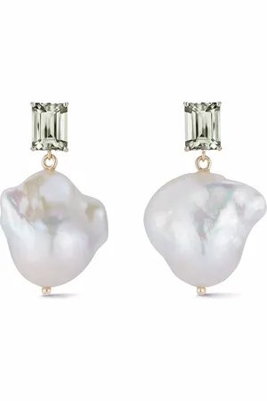 Mateo 14kt yellow Baroque pearl and green amethyst drop earrings