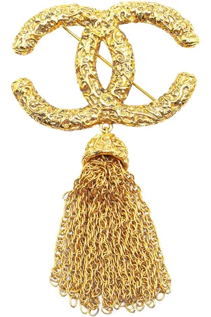 CHANEL 1993 Plated CC Fringe costume brooch