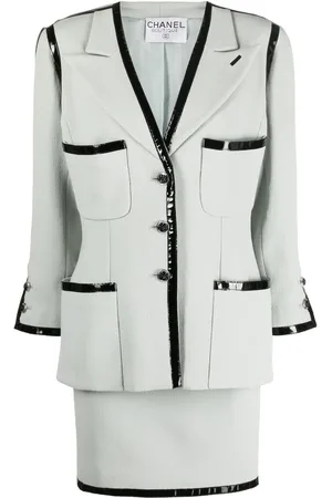CHANEL 1990s two-tone single-breasted skirt suit